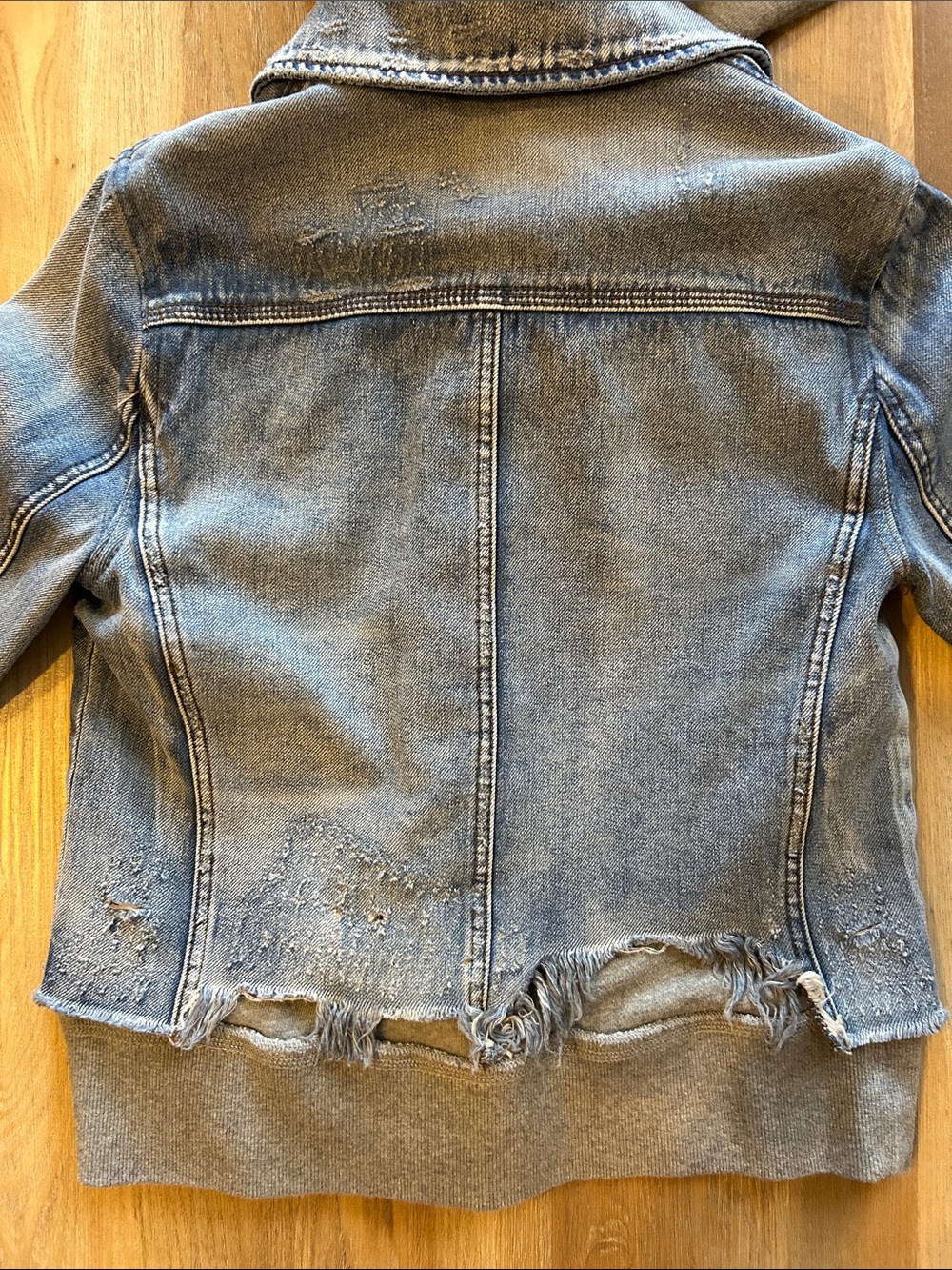 Free People Light Blue Denim Jacket with Gray Hood - Picture 4 of 7